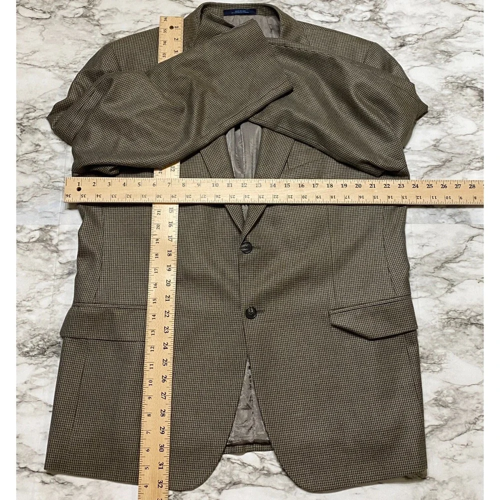 Joseph Abboud Mens Coat Jacket Size 44R Silk Wool Brown Beige Check‎ USA Made